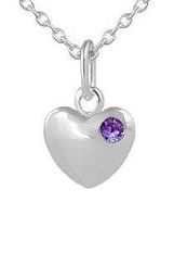 teensy catchy silver heart baby February birthstone necklace